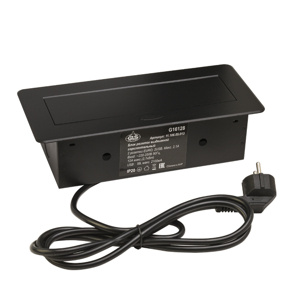 Блок розеток горизонт 2 розетки+2 USB черный 11096 